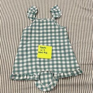 Vignette Green Gingham Baby Romper with Ruffle Hem and Straps